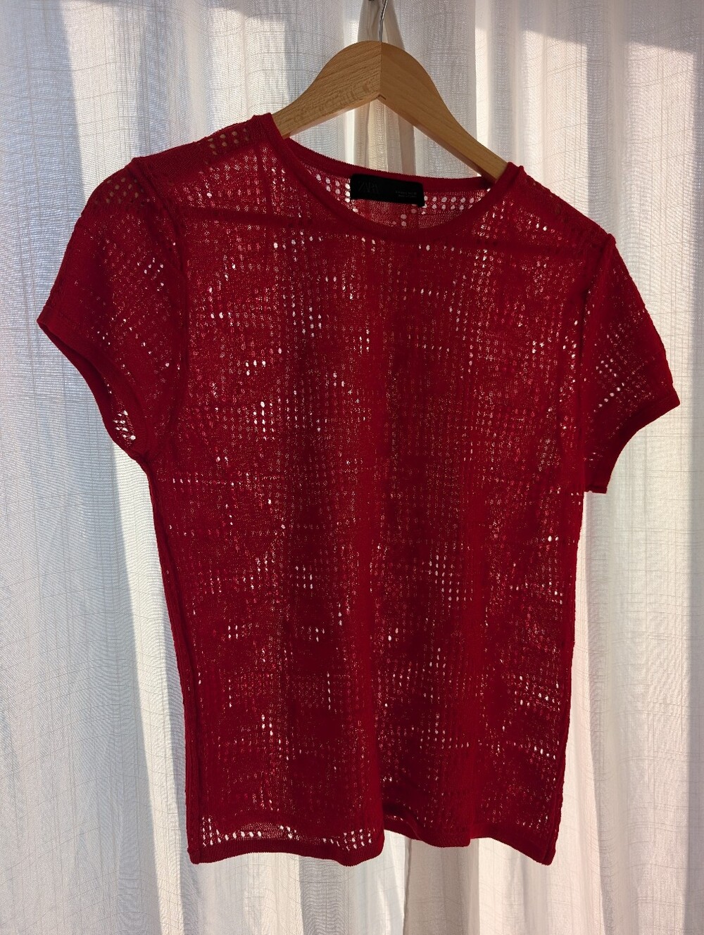 Red Short-Sleeve Open-Knit Top - Women